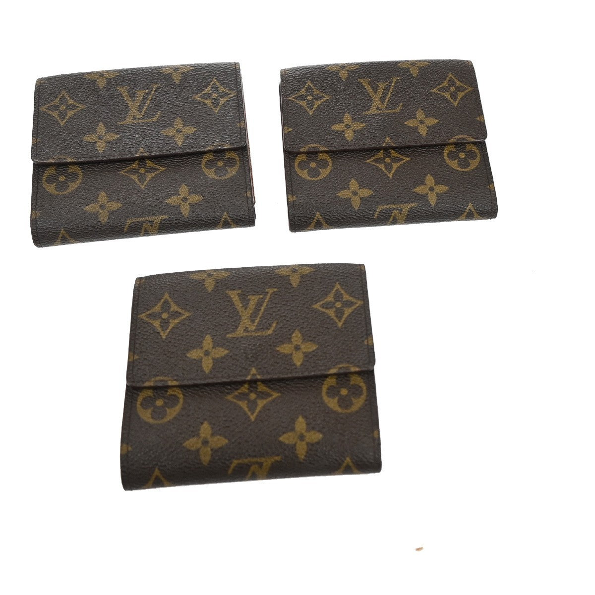 LOUIS VUITTON LV Logo 3 Set Trifold Wallet Monogram Leather Brown 67FC147