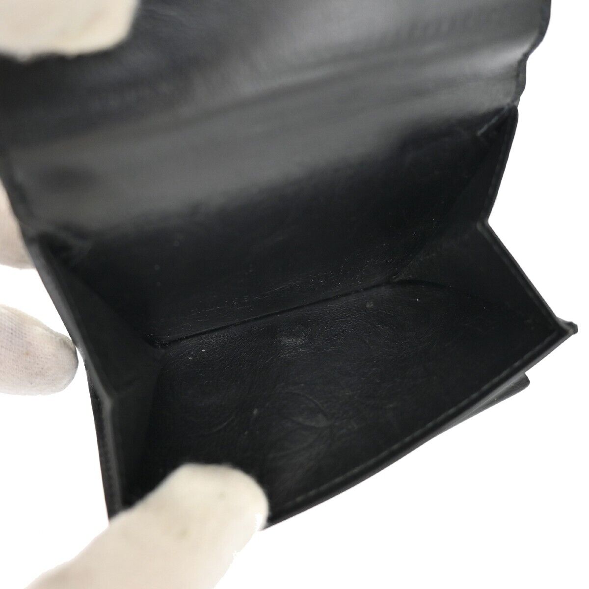 BALENCIAGA Logo Everyday Mini Trifold Wallet Purse Leather Black Italy 64EA106