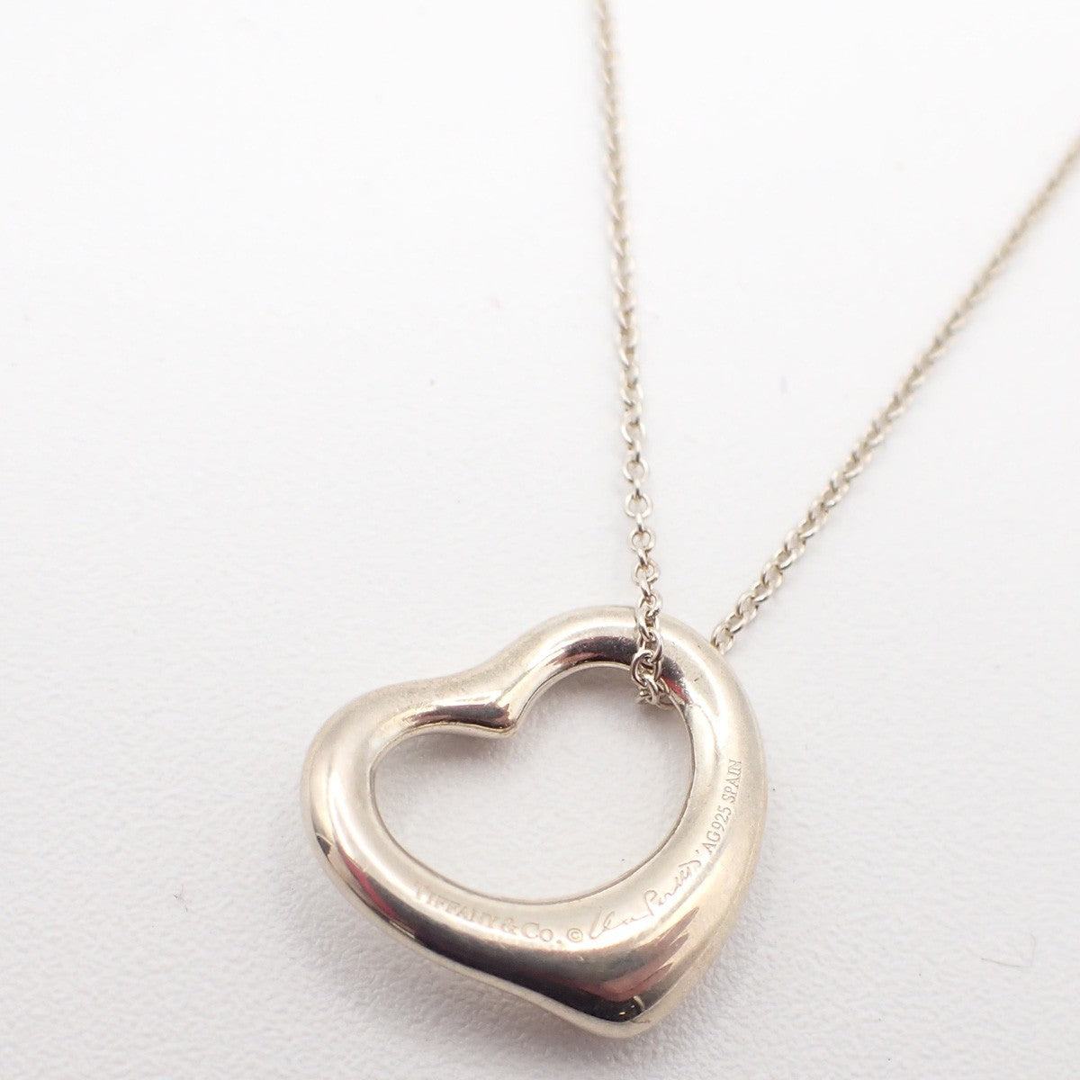 TIFFANY & CO. Logo Open Heart 16mm Chain Necklace Silver AG925 05KC375