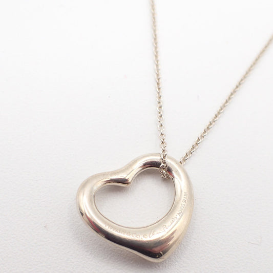 TIFFANY & CO. Logo Open Heart 16mm Chain Necklace Silver AG925 05KC375