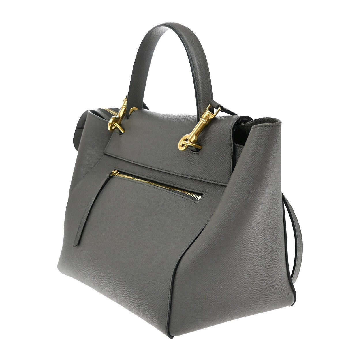 CELINE Logo Belt Bag Mini 2Way Shoulder Hand Bag Leather Gray GHW Italy 25EE372
