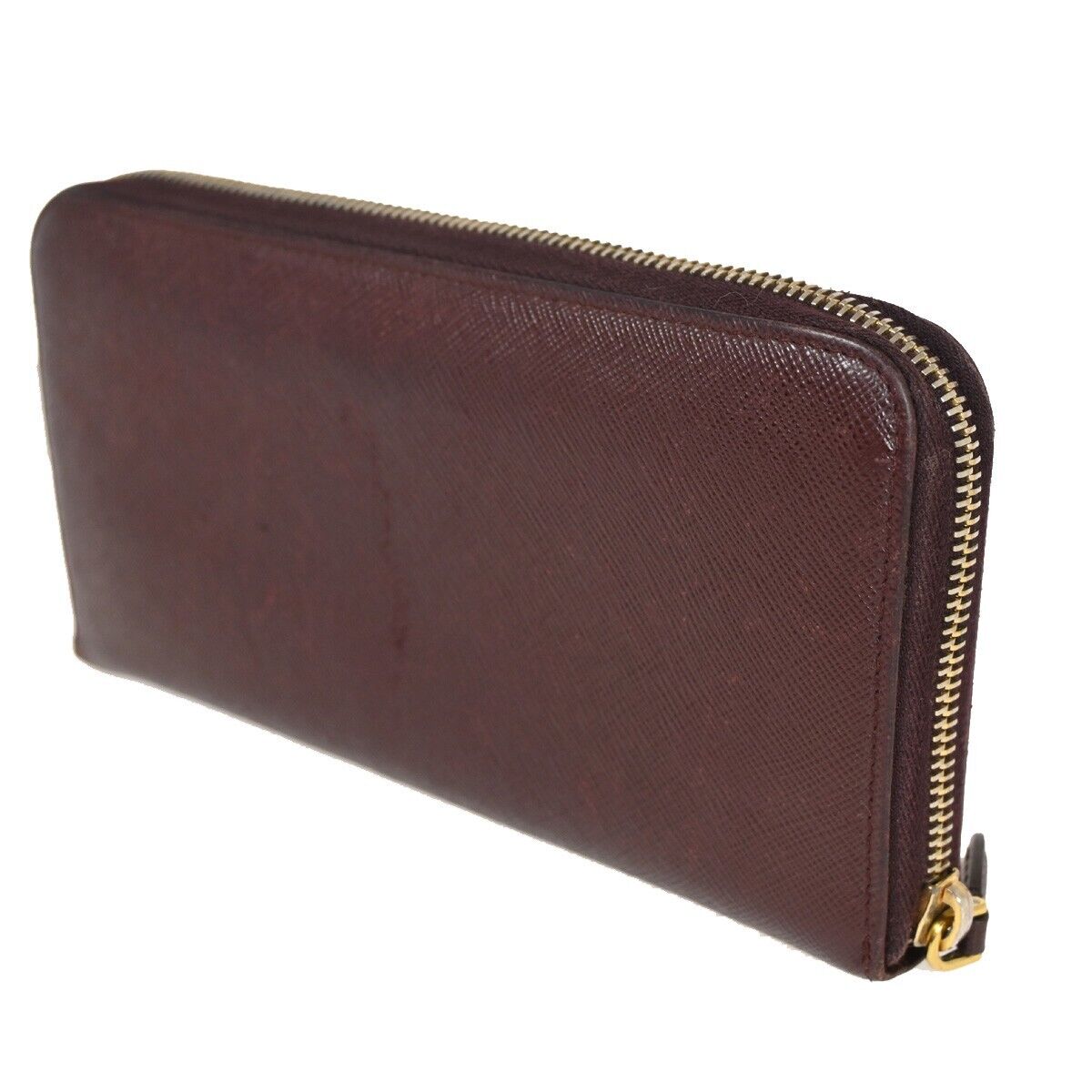 PRADA Logo Saffiano Long Zipper Wallet Purse Leather Brown GHW Italy 02YD998