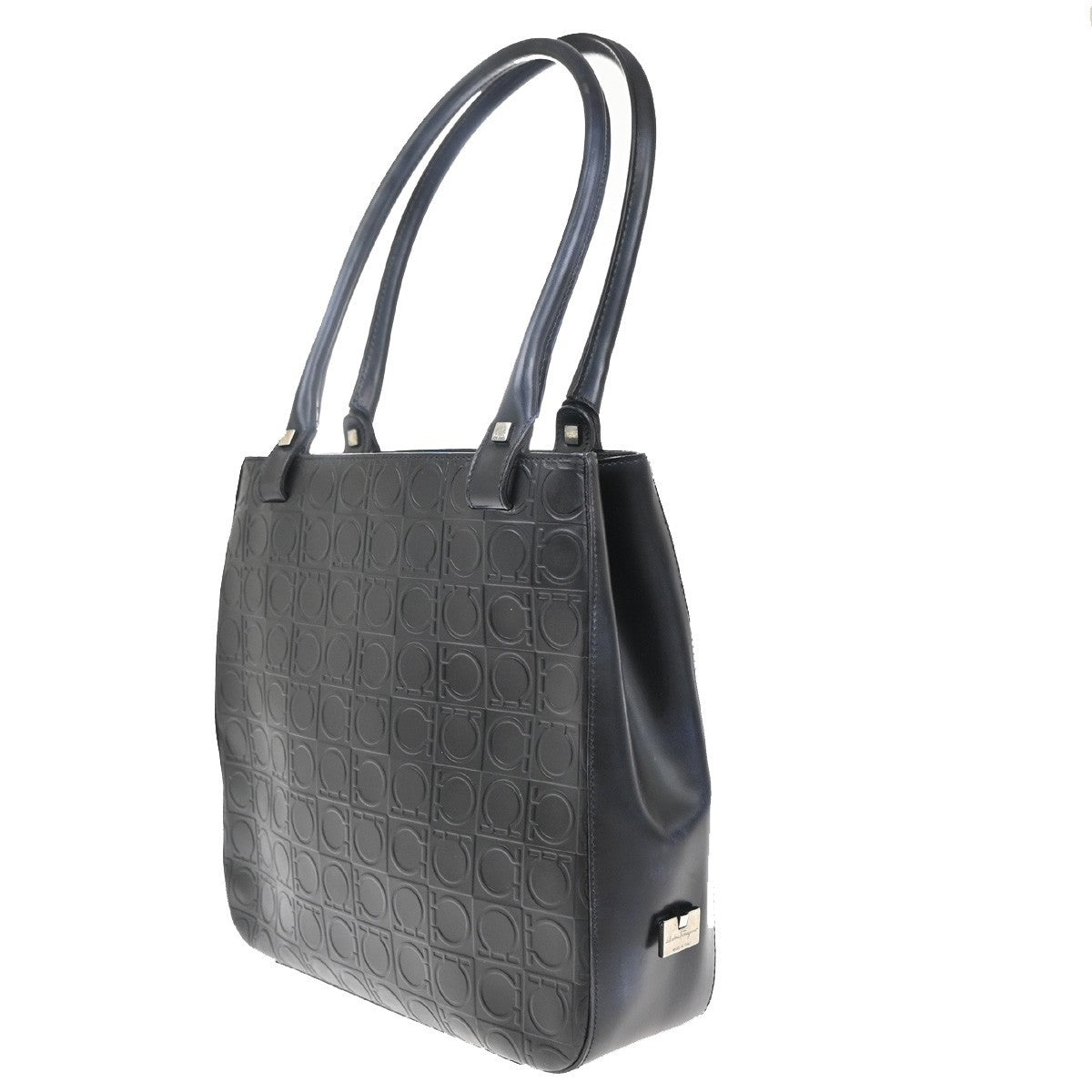 SALVATORE FERRAGAMO Gancini Hand Bag Embodding Leather Black Italy 67EF943