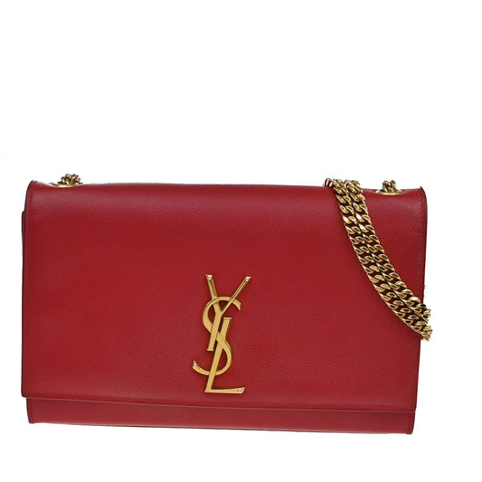 SAINT LAURENT YSL Logo 2Way Chain Shoulder Clutch Bag Red GHW Italy 22RF821
