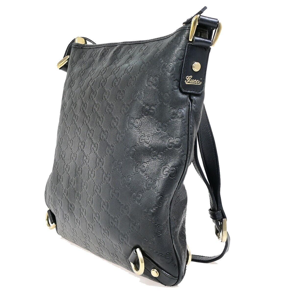 GUCCI Logo Guccissima Crossbody  Shoulder Bag Leather Black GHW Italy 39EB224