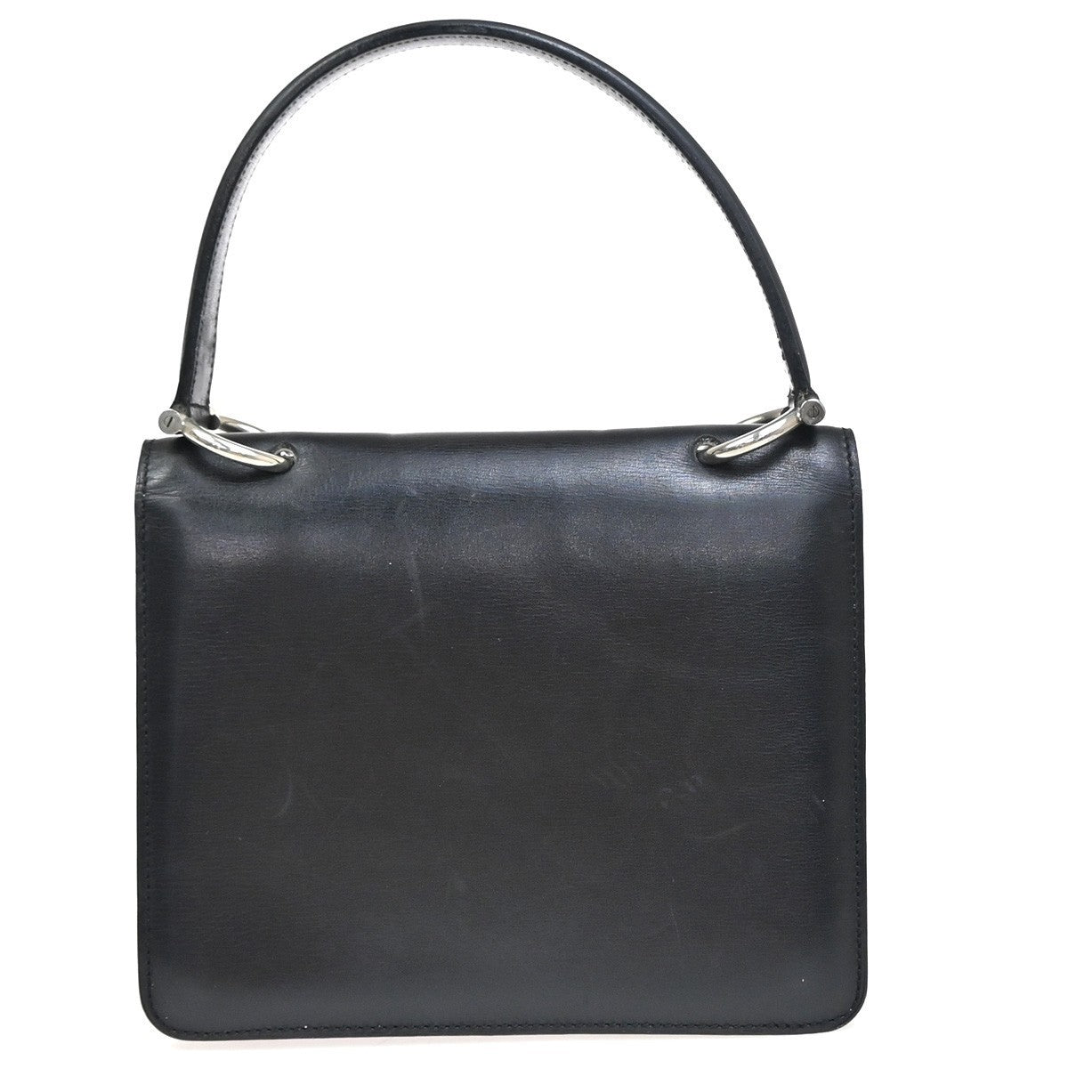 CELINE Logo Bicolor Double Flap Hand Bag Leather Black White Italy 80EG224