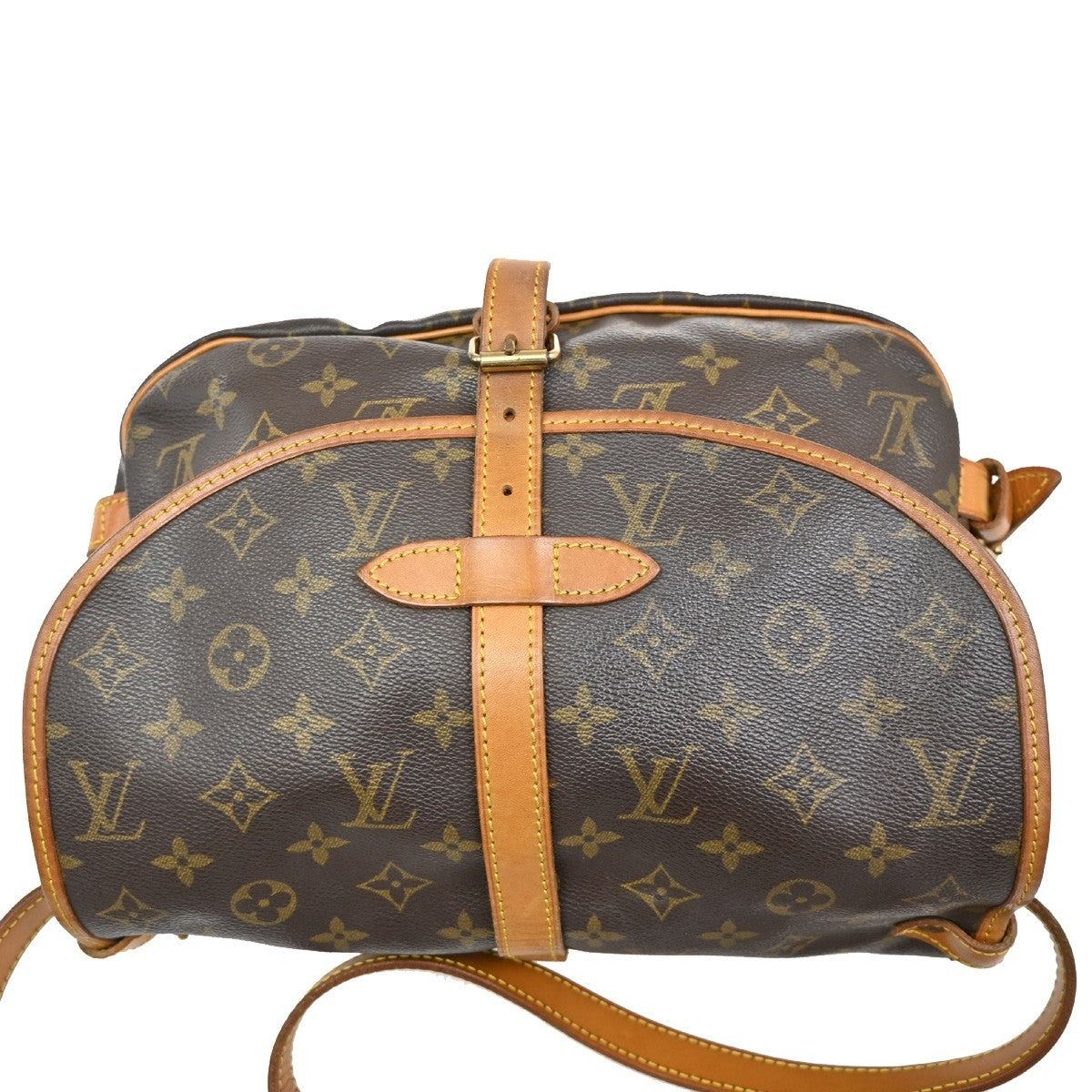 LOUIS VUITTON Logo Saumur 30 Shoulder Bag Monogram Leather Brown 73TA035
