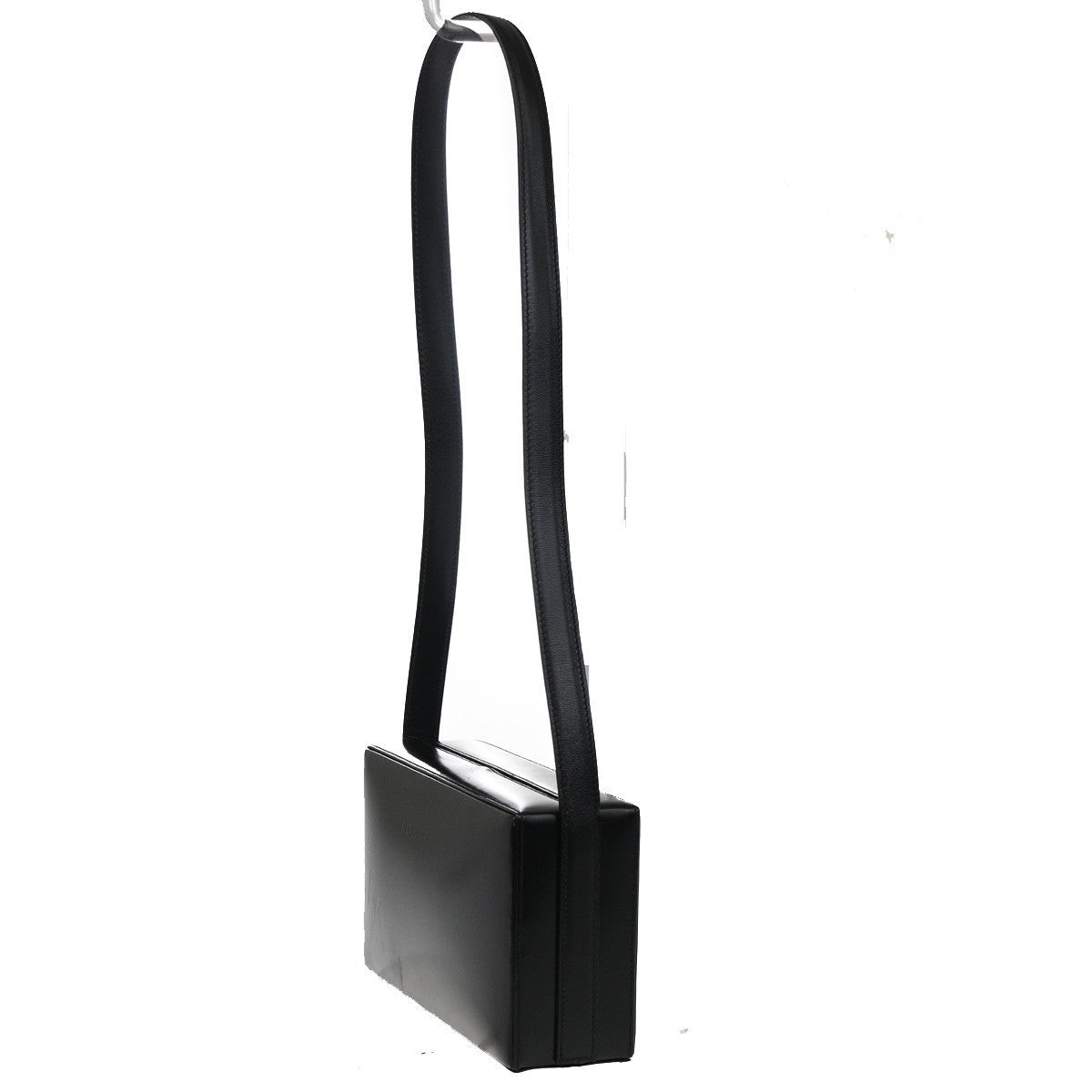 LOEWE Logo Pushlock Shoulder Box Hand Bag Leather Black GHW Spain 38MA124
