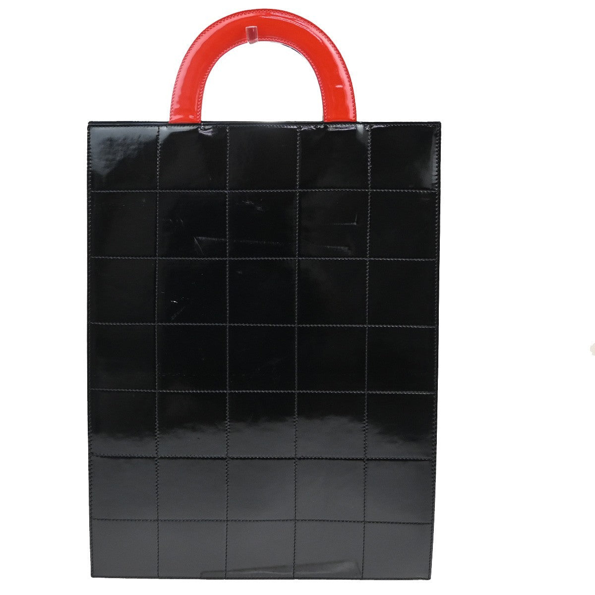 CHANEL Mademoiselle Chocolate Bar Hand Bag Patent Leather Black Red 95RF793