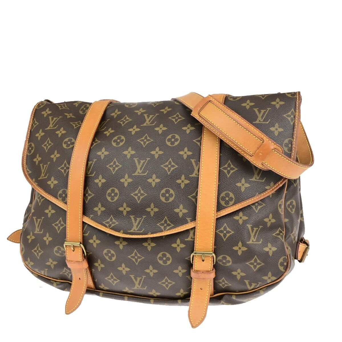 LOUIS VUITTON Logo Saumur 43 Shoulder Bag Monogram Leather Brown M42252 31ED337