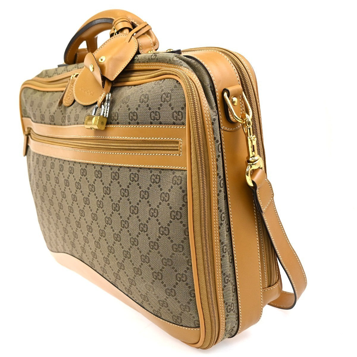GUCCI GG Pattern 2Way Travel Shoulder Hand Bag Canvas Leather Brown GHW 34ZA245