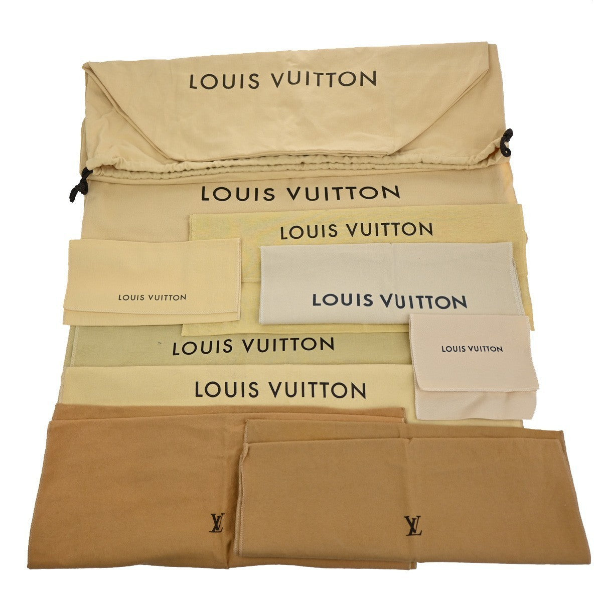 LOUIS VUITTON Logo 10 Set Dust Bag Drawstring Canvas Cotton Beige Brown 03KB838