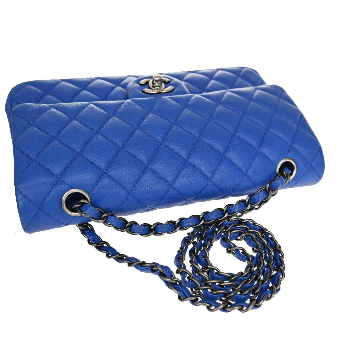 CHANEL CC Matelasse 25 Double Flap Chain Shoulder Bag Cavia Leather BE 990RJ356