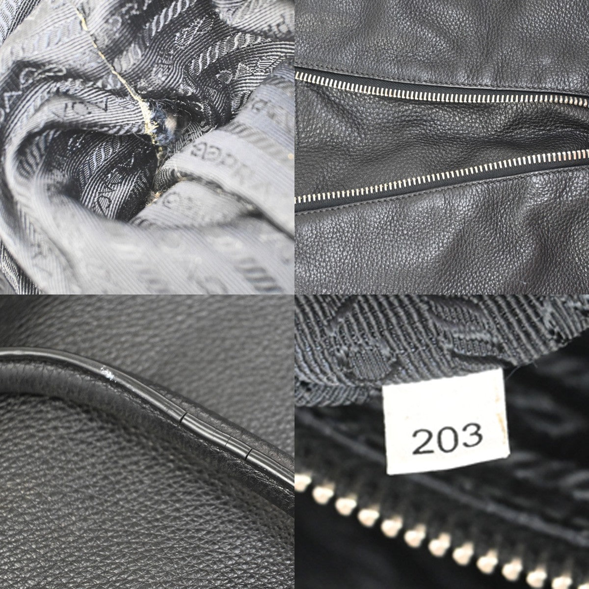 PRADA Logo Shoulder Hand Tote Bag Vitello Daino Leather Black SHW 87KC950