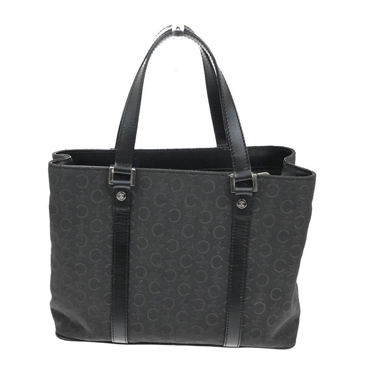 CELINE C Macadam Hand Bag Canvas Leather Black SHW Italy 02TA480