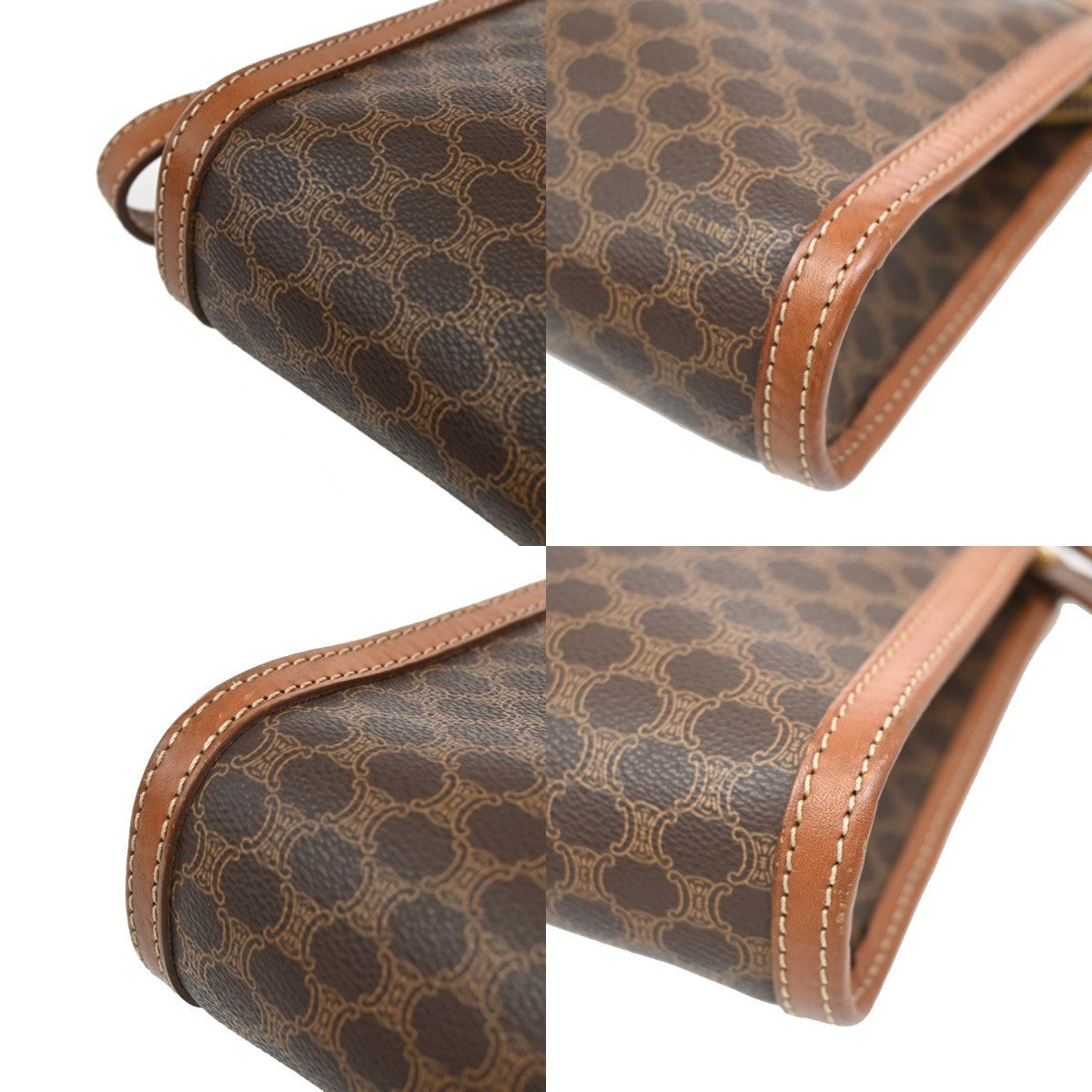 CELINE Logo Macadam Pattern Clutch hand Bag PVC Leather Brown GHW Italy 02KB682