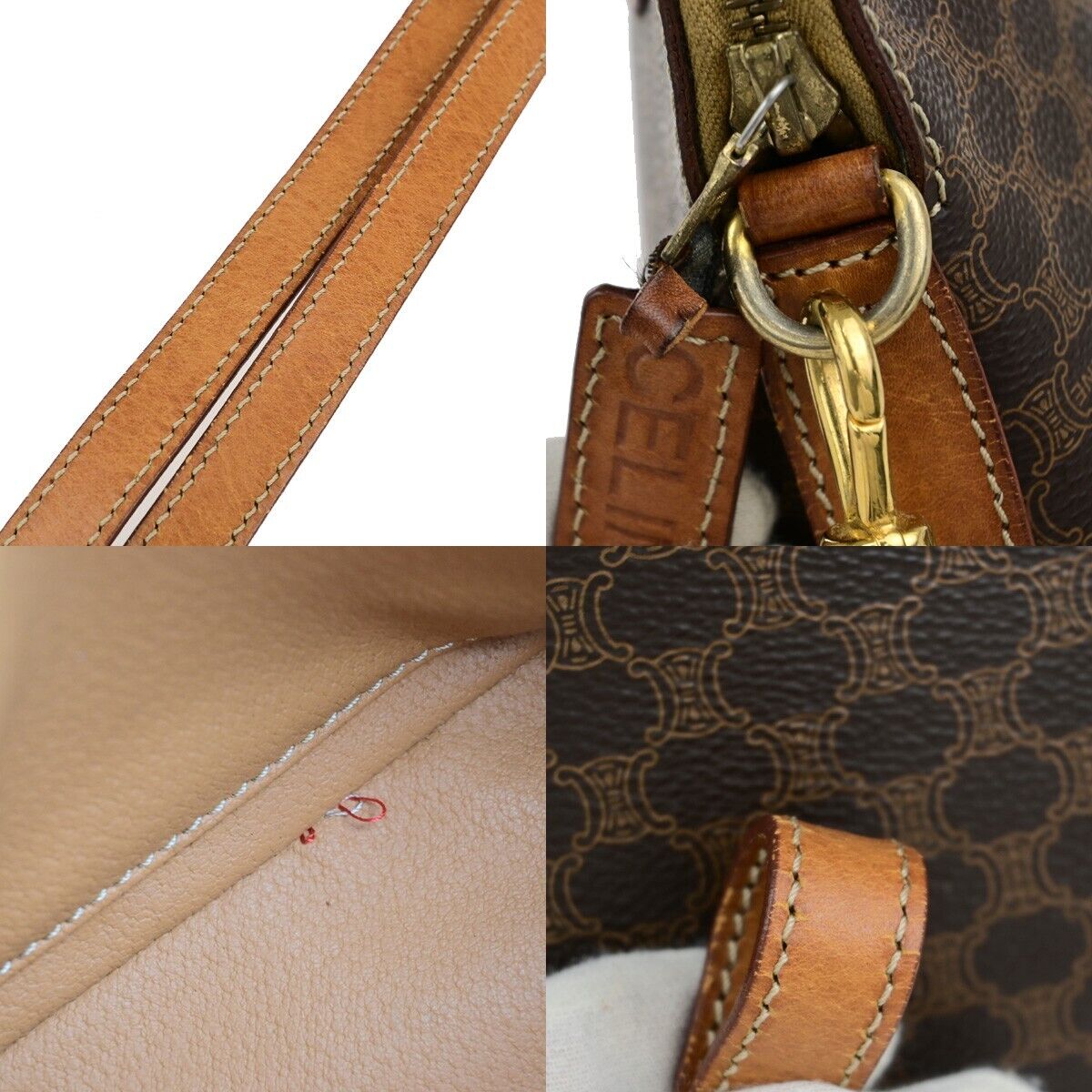 CELINE Logo Macadam Pattern 2Way Shoulder Hand Bag PVC Leather Brown GHW 38EC961