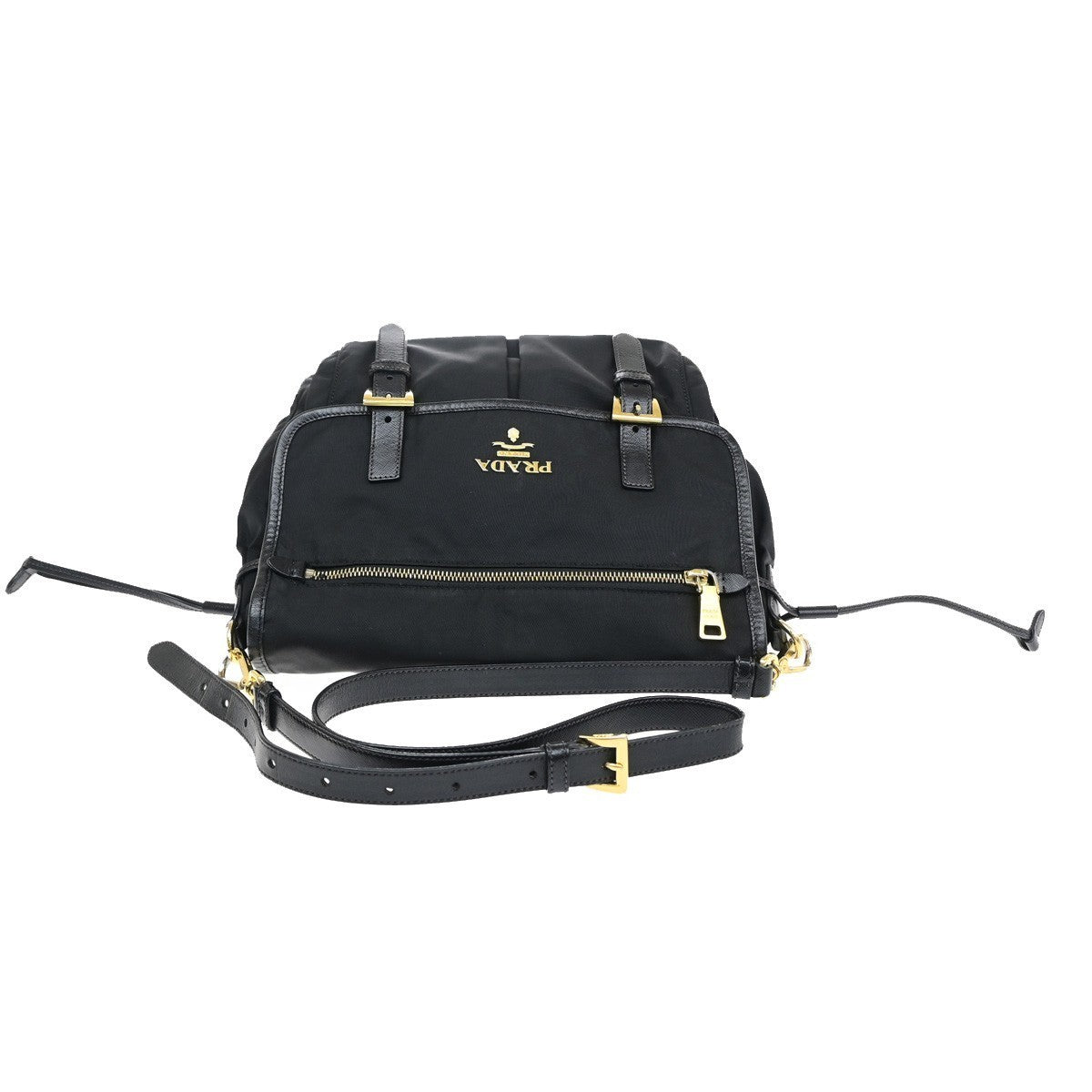 PRADA Logo Tessuto Crossbody Shoulder Bag Nylon Leather Black GHW Italy 76MA710