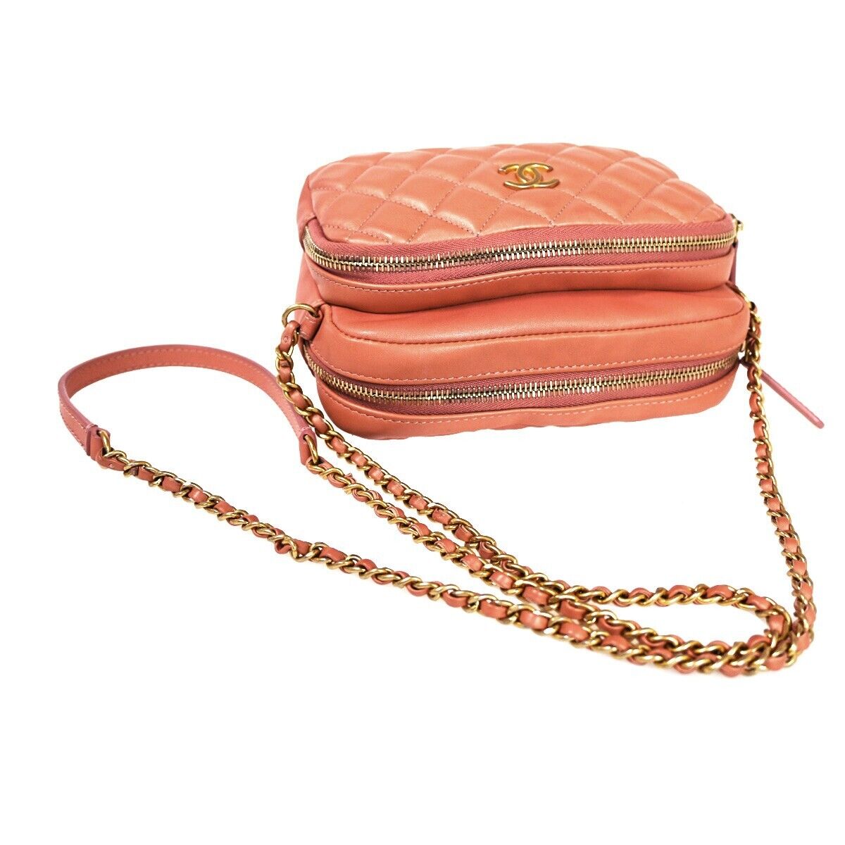 CHANEL CC Matelasse Mini Chain Shoulder Bag Leather Pink GHW Italy 323RH639