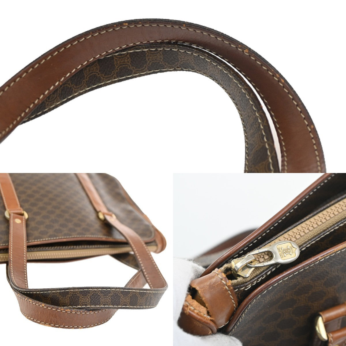 CELINE 2 Set Macadam Pattern Shoulder Bag PVC Leather Brown GHW 02TA450