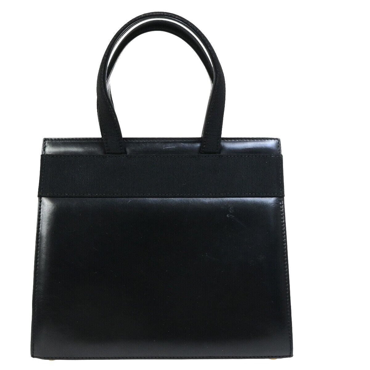 SALVATORE FERRAGAMO Logo Vara Hand Bag Canvas Leather Black Gold Italy 64EC119
