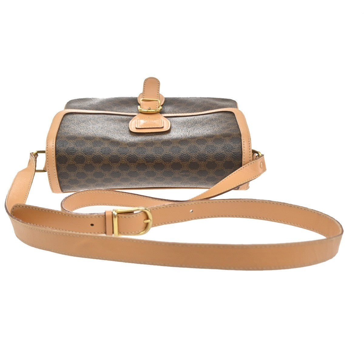 Celine logo Macadam  Pattern Shoulder Bag PVC Leather Brown Italy  89SA079