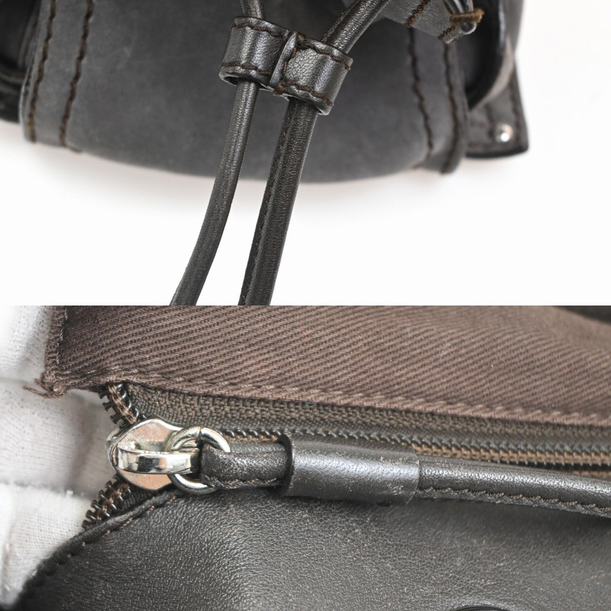 LOEWE Anagram Logo Tote Shoulder Bag Suede Leather Gray Brown SHW 10TA571