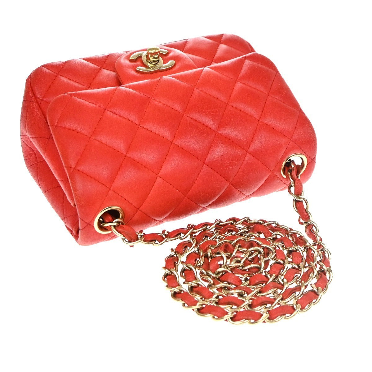 RPCHANEL CC Mini Matelasse Chain Shoulder Bag Leather Red GHW Vintage 887RP186