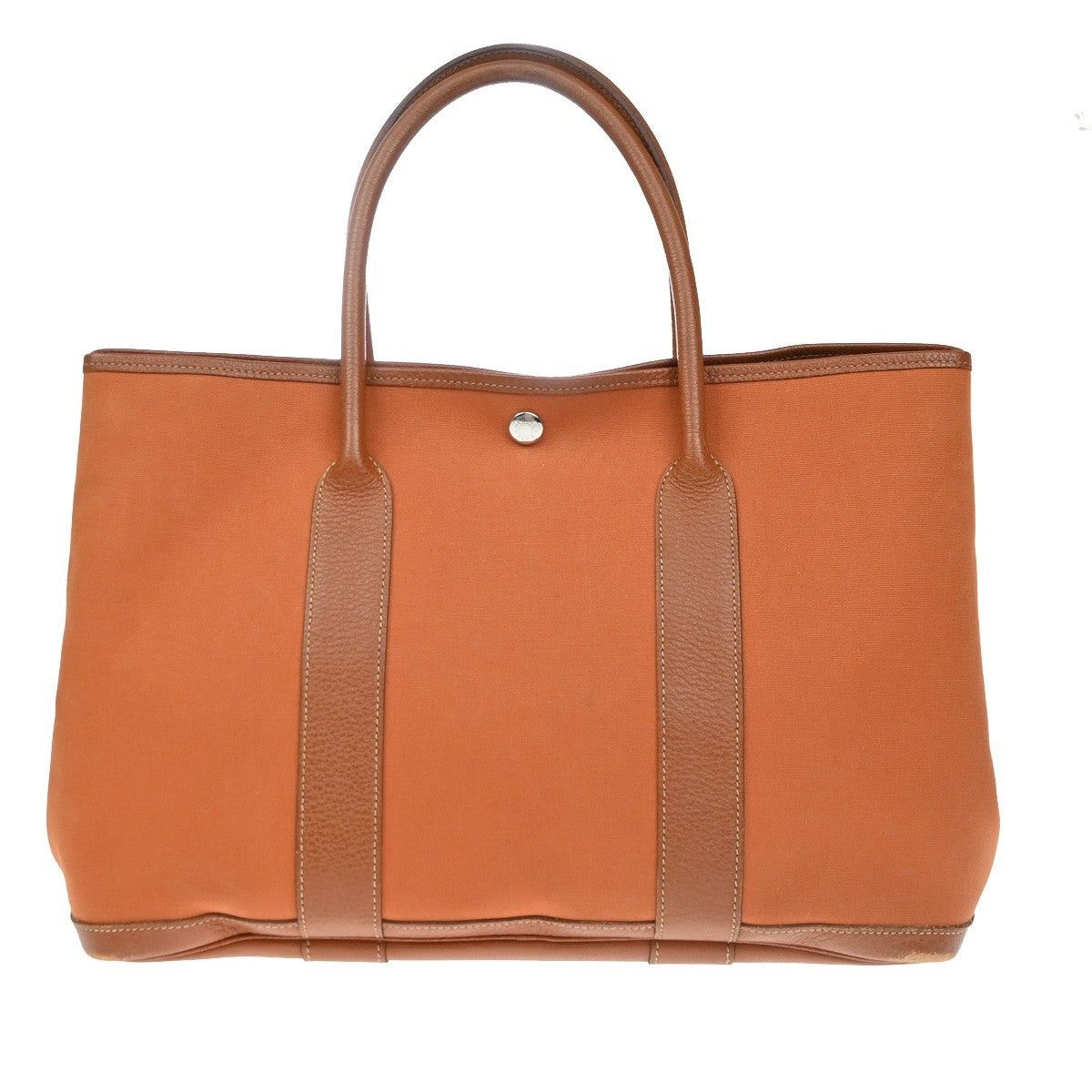 HERMES Garden Party PM Hand Bag Toile Officier Canvas Leather Orange 57PR184