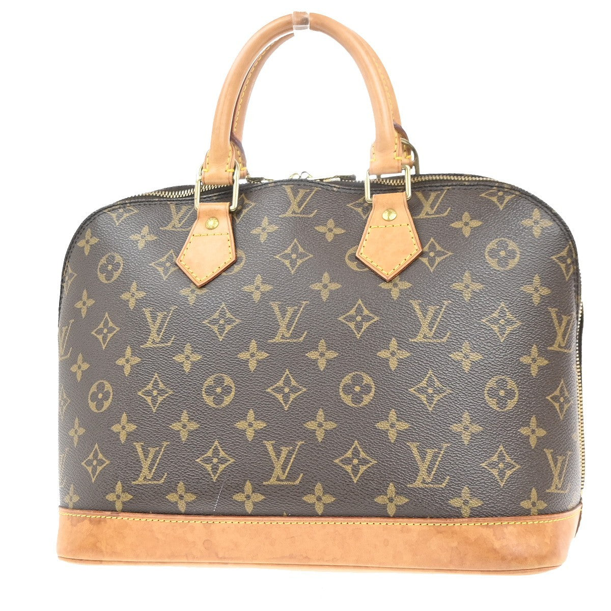 LOUIS VUITTON LV Logo Alma Hand Bag Monogram Leather Brown France M51130 76MA230