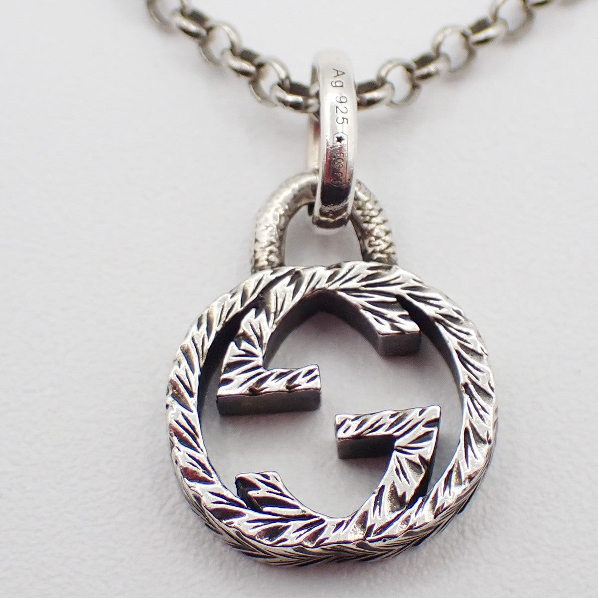 GUCCI Logo Interlocking G Chain Necklace AG925 Silver Italy 01KP557