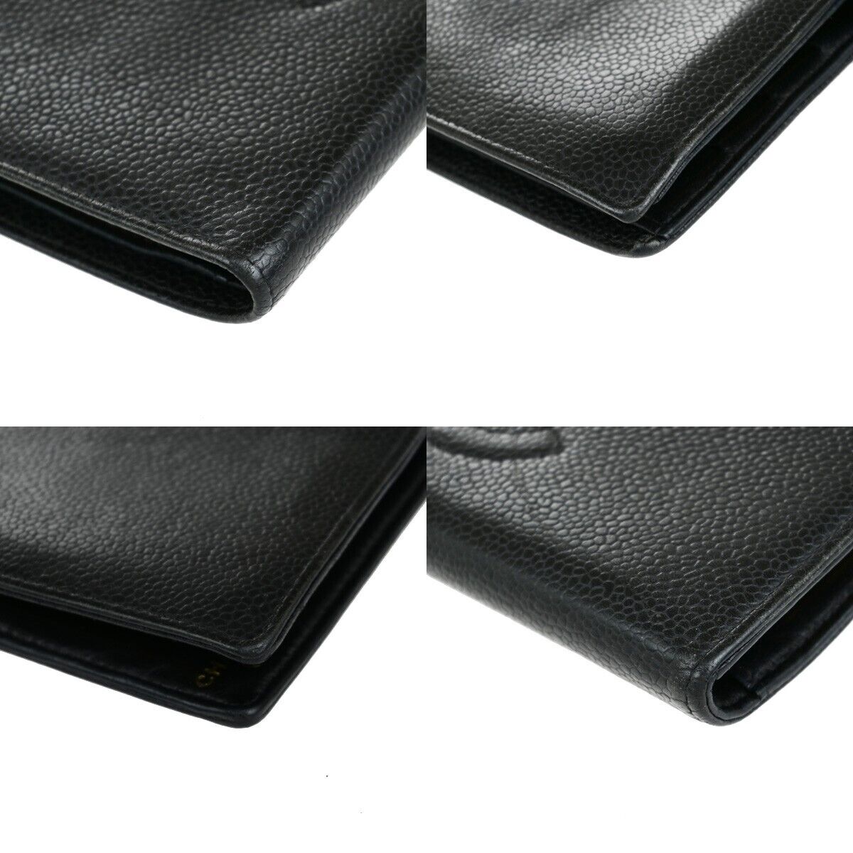 CHANEL CC LOGO Long Bifold Wallet Grained Calfskin Leather Black France 16RK701