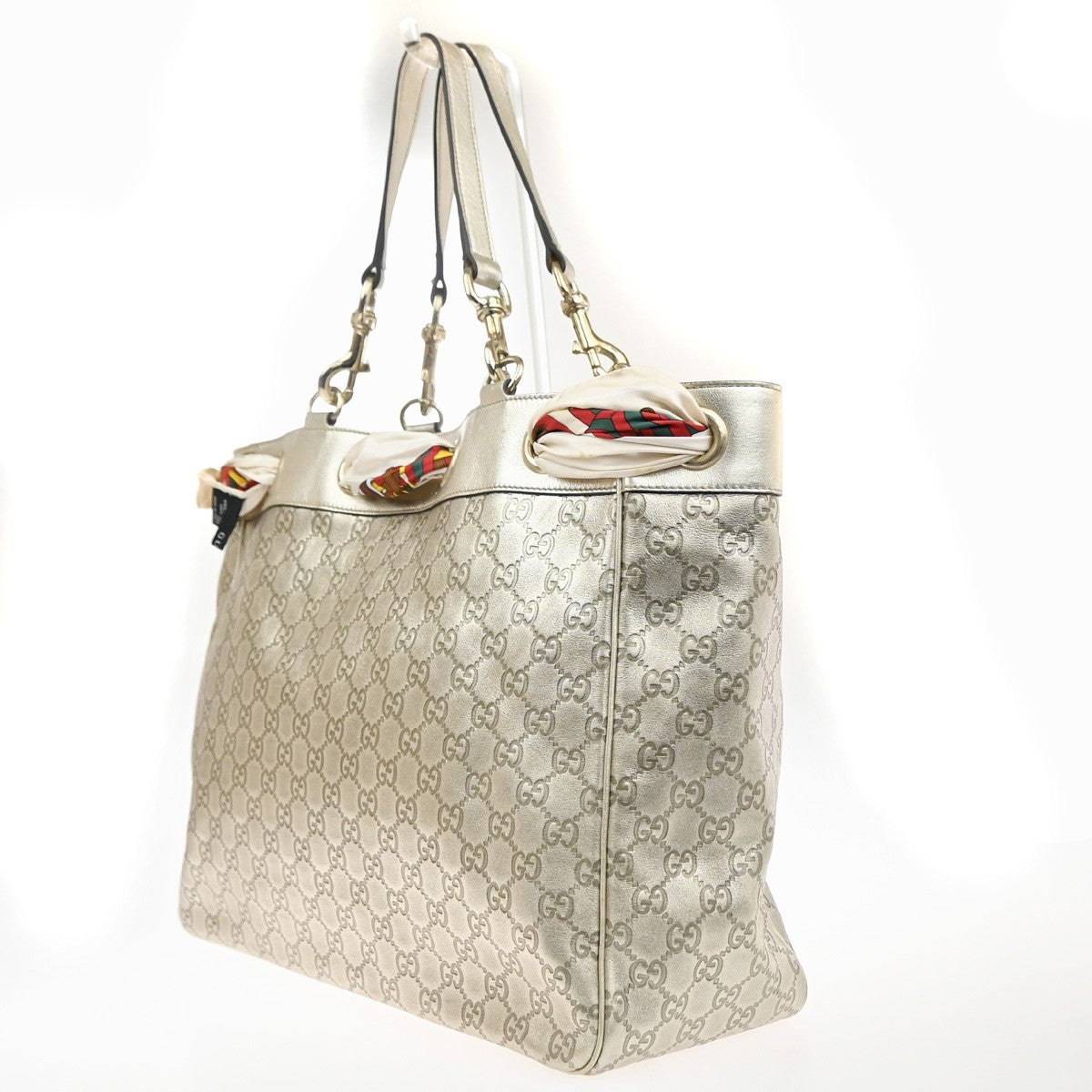 GUCCI Logo GG Pattern Positano Scarf Shoulder Bag Leather Gole GHW Italy 79YJ136