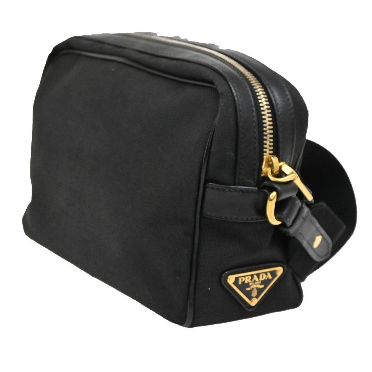 PRADA MILANO Jacquard Crossbody Shoulder Bag Canvas Leather Black GHW 76KC012
