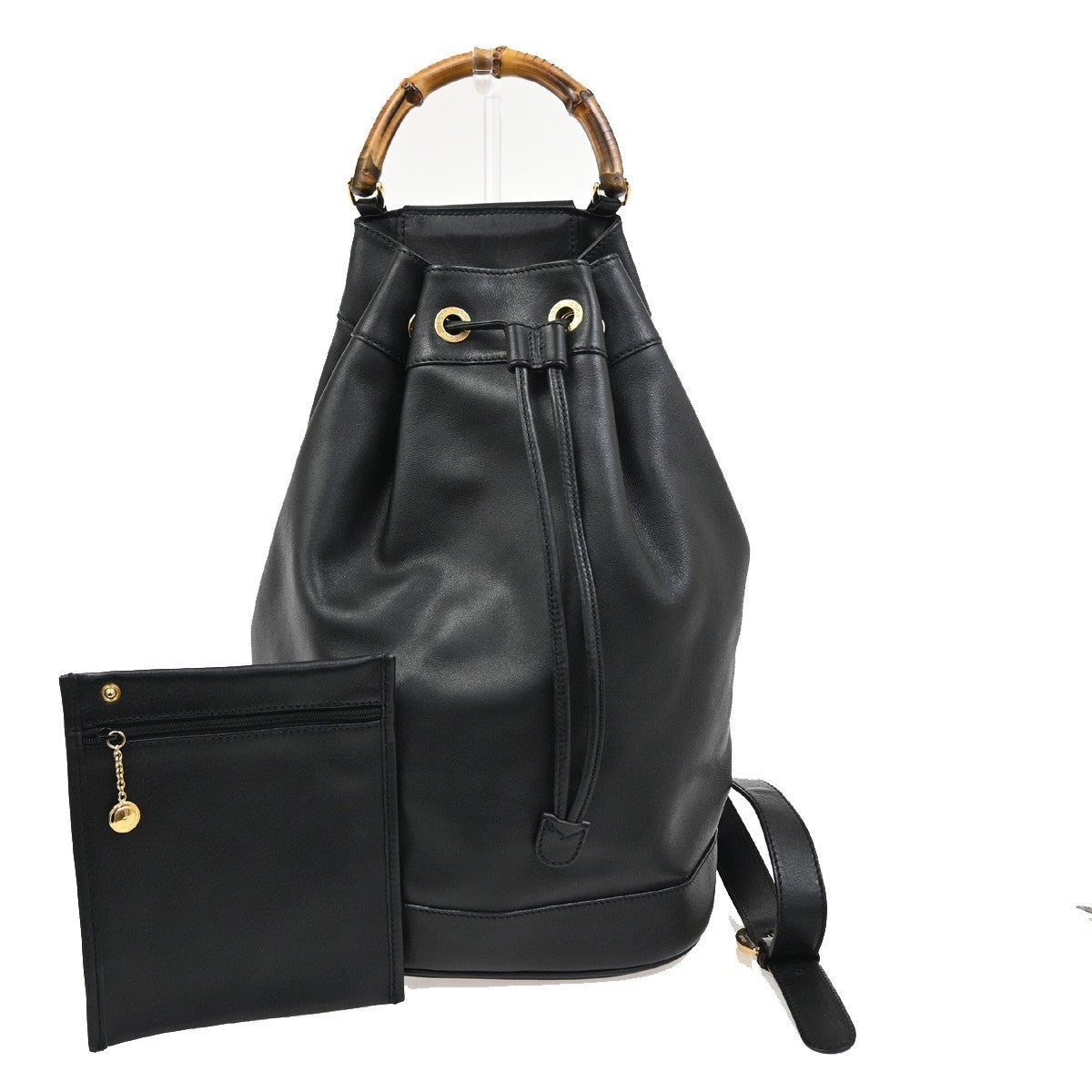 GUCCI Bamboo  Drawstring One Shoulder Back Pack Bag Leather BK GHW 88TA580