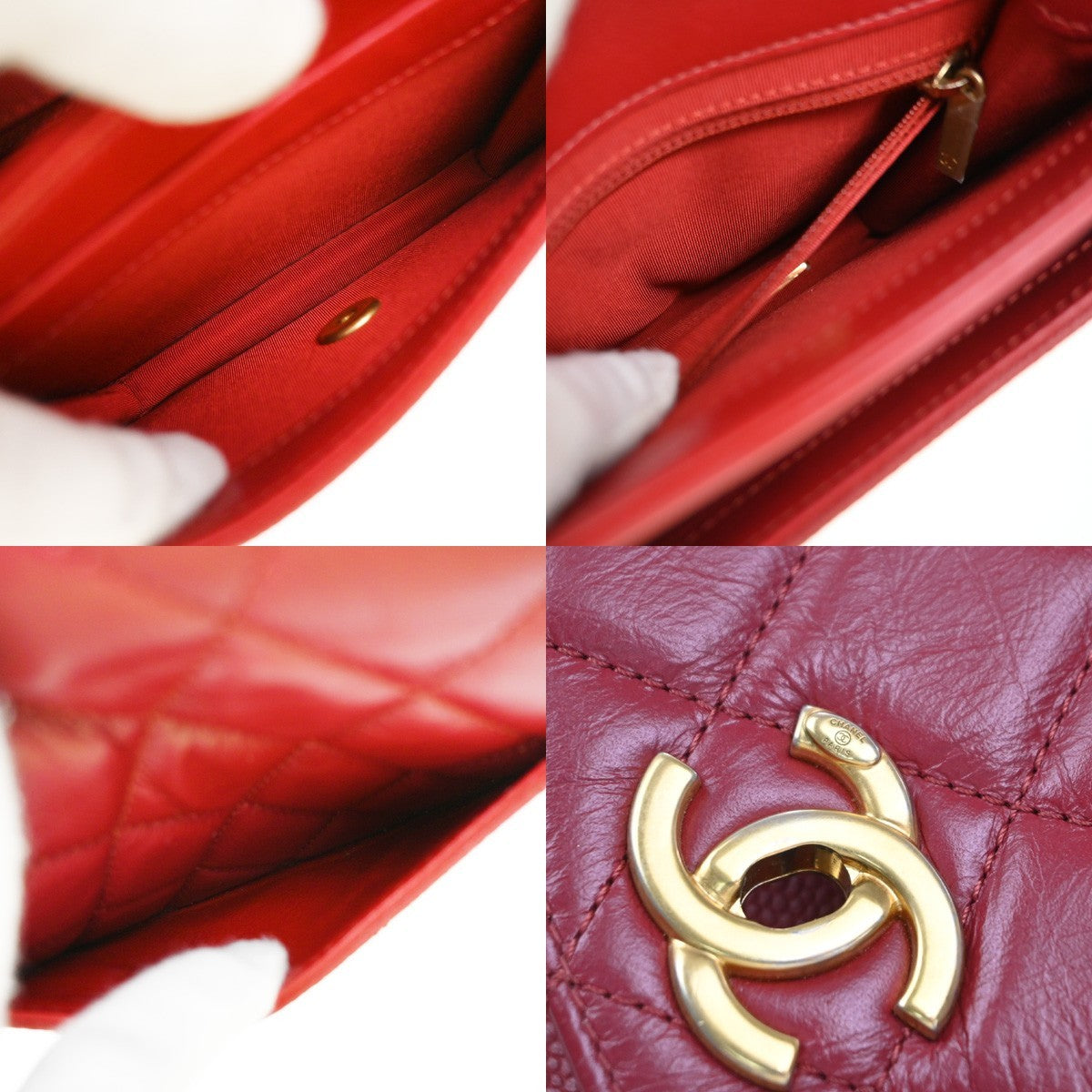 CHANEL CC 2Way Matelasse Chain Shoulder Hand Bag Calfskin Leather Red 369RP075