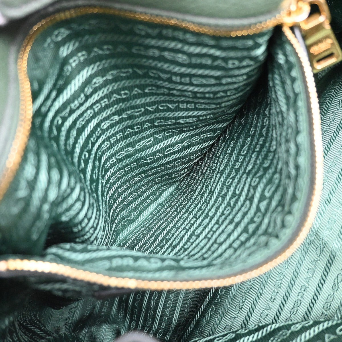PRADA Logo Shoulder Hand Tote Bag Vitello Daino Leather Green GHW 12FB715