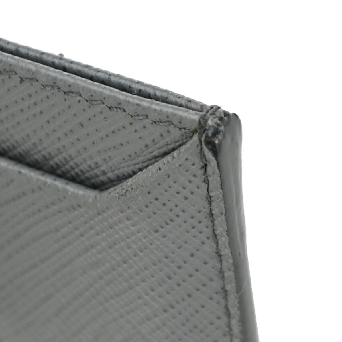 PRADA Logo Saffiano Card Case Leather Gray SHW Italy 60SJ353