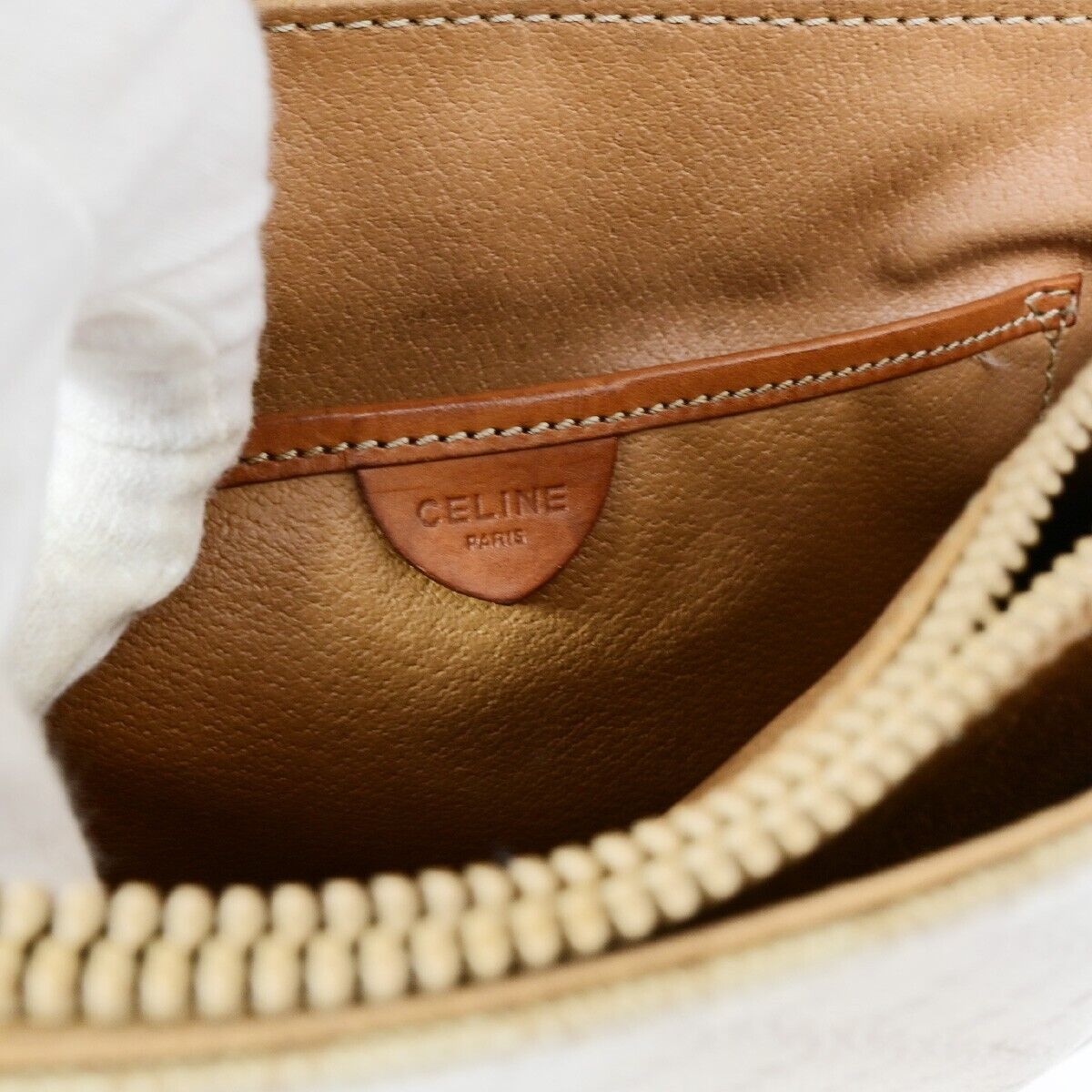 CELINE Logo Macadam Pattern Shoulder Bag PVC Leather Beige Italy 04EB426
