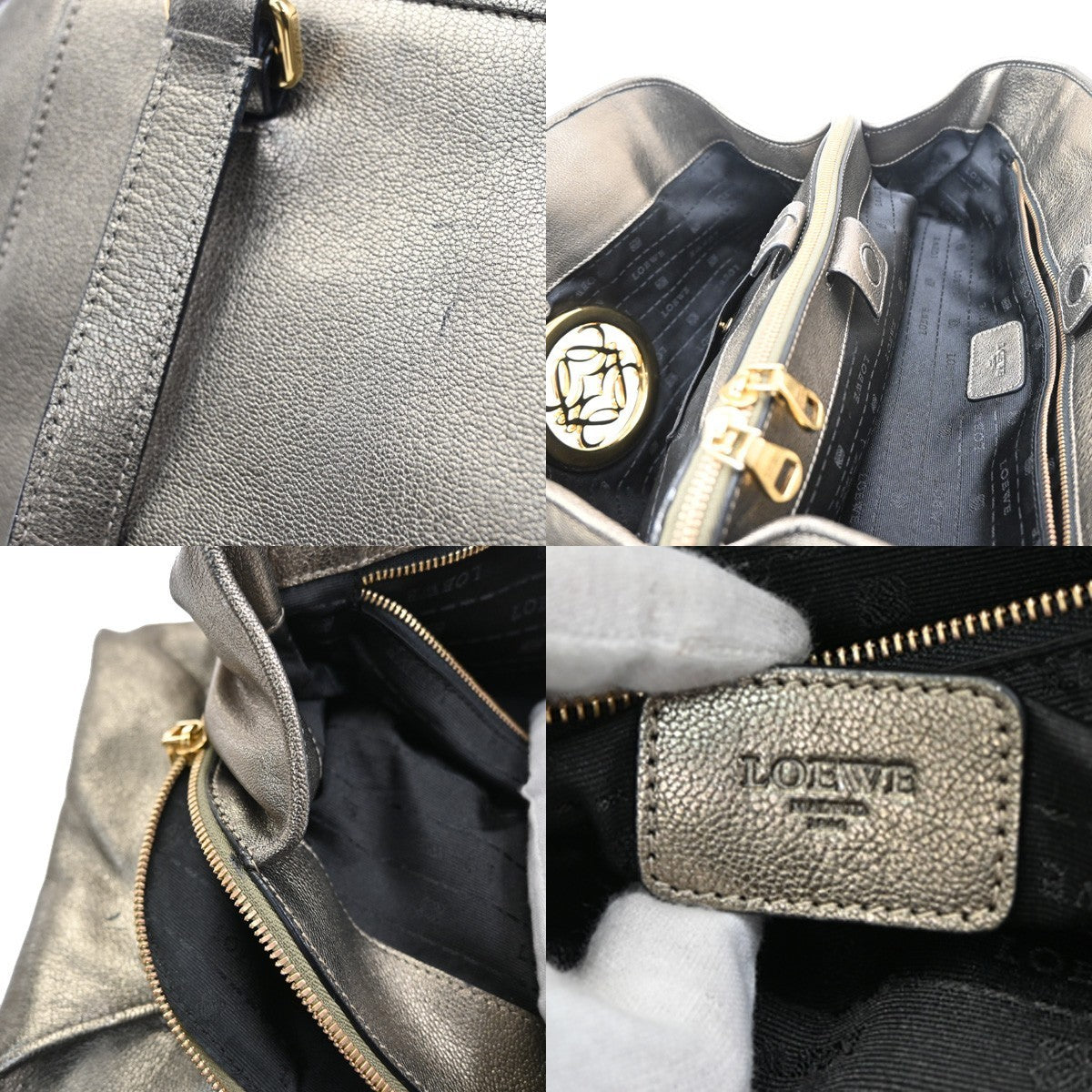 LOEWE Anagram Shoulder Bag Leather Metallic Gold GHW Spain 70KC465