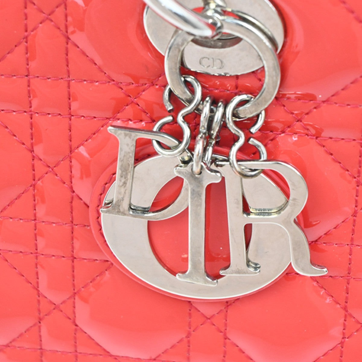CHRISTIAN DIOR Logo Lady Cannage Hand Bag Patent Leather Red SHW Italy 46RL838