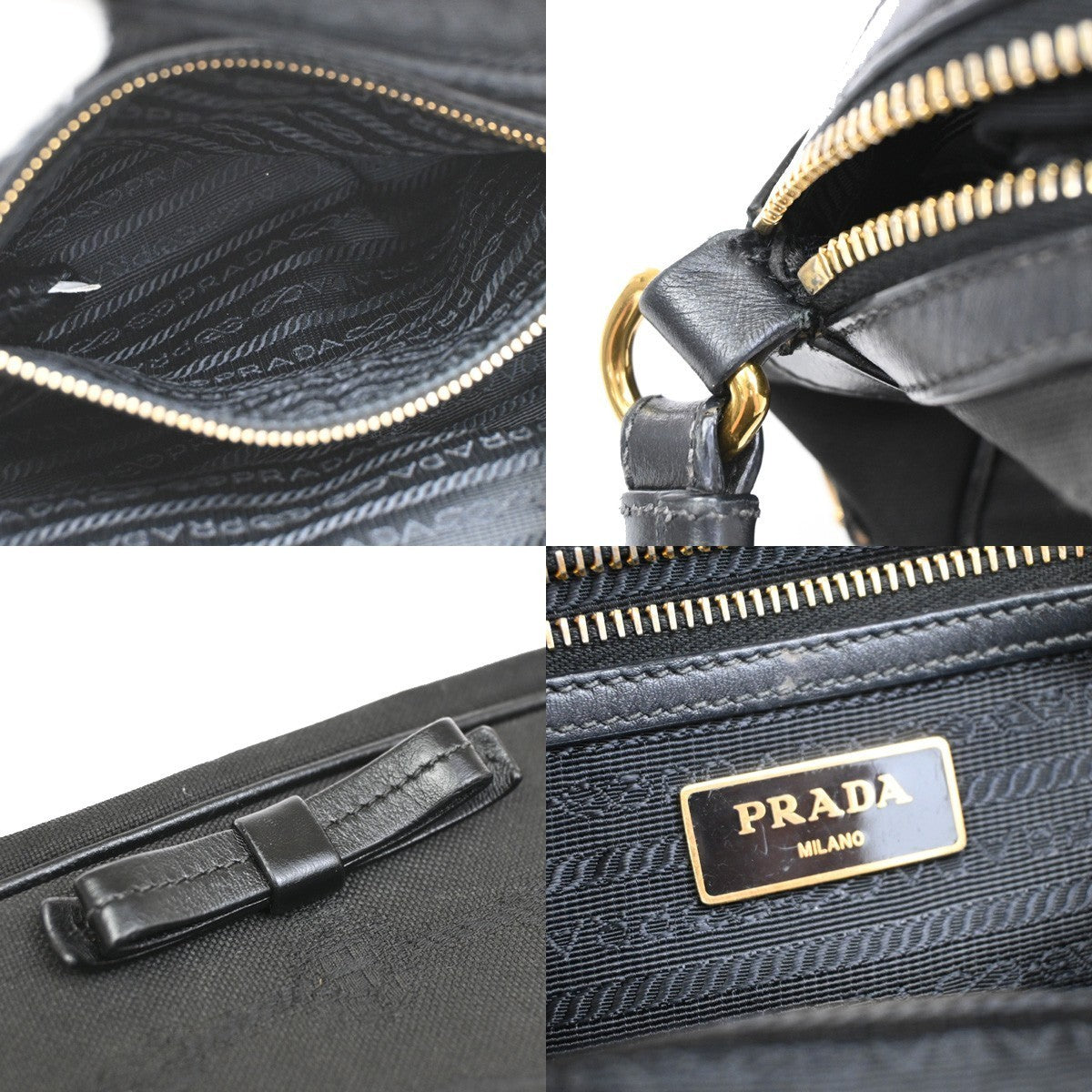 PRADA MILANO Jacquard Crossbody Shoulder Bag Canvas Leather Black GHW 76KC012