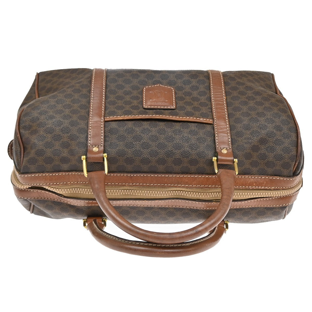 CELINE Logo Macadam Pattern Travel Hand Bag PVC Leather Brown GHW Italy 09KB734