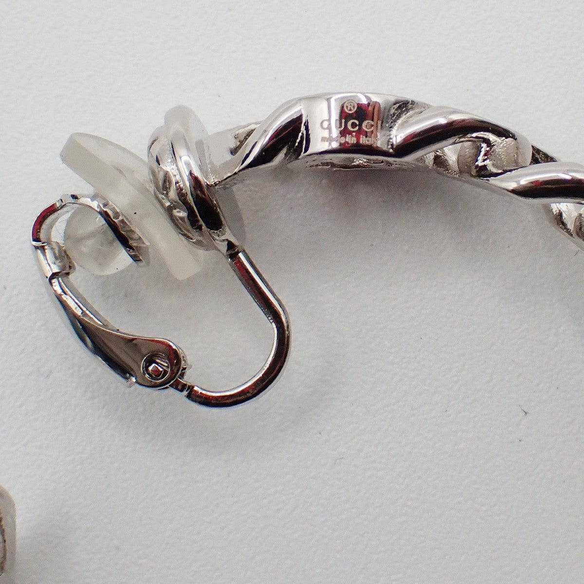GUCCI Interlocking G Logo Single Earring Clip on Silver Accessory Italy 05RL696