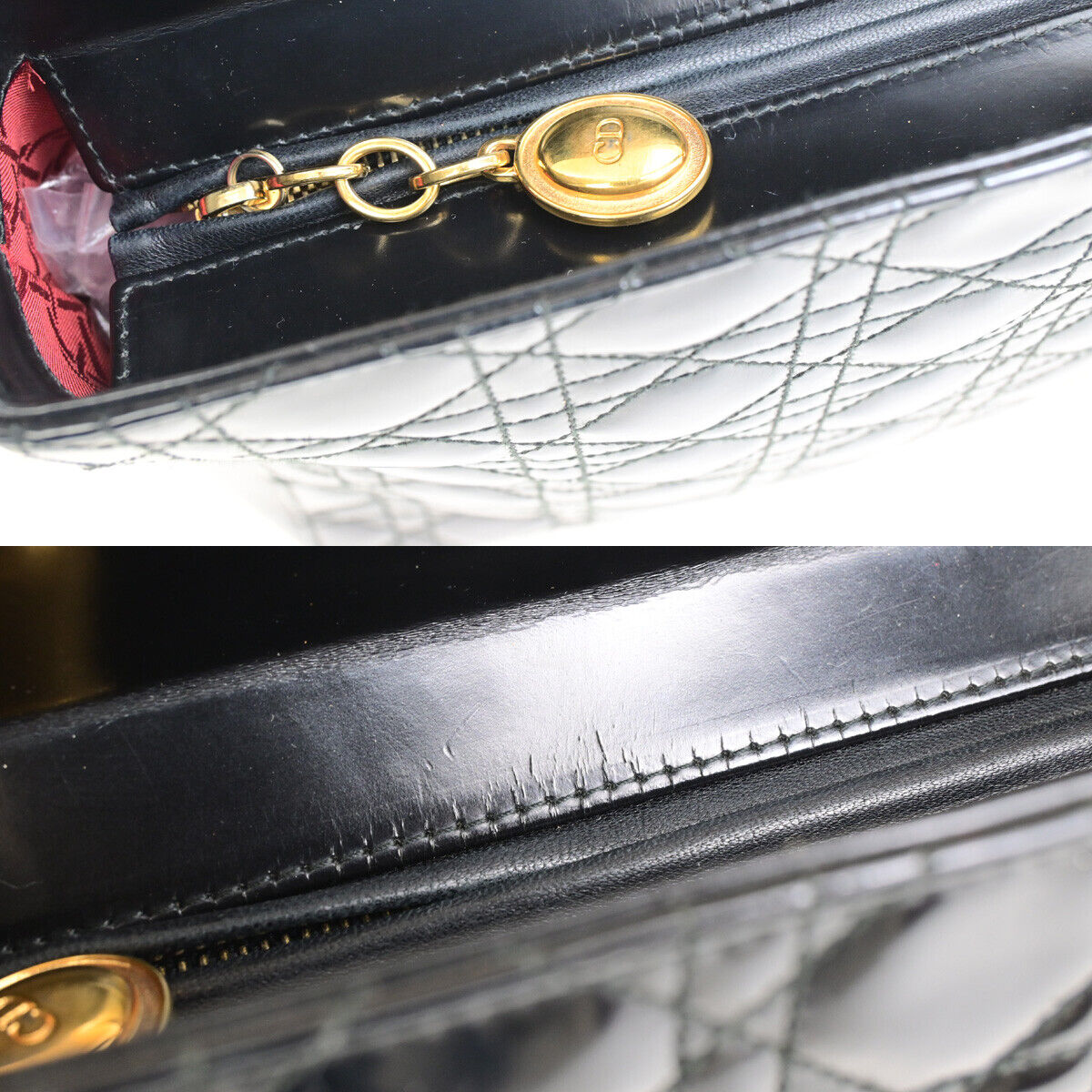 CHRISTIAN DIOR Logo Cannage Shoulder Bag Patent Leather Black GHW Italy 31YG637