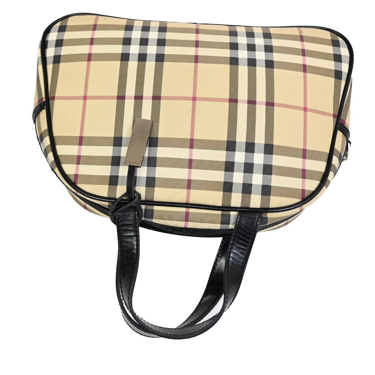 BURBERRY Logo Nova Check Hand Bag Canvas Leather Brown Black  Silver 31TA165
