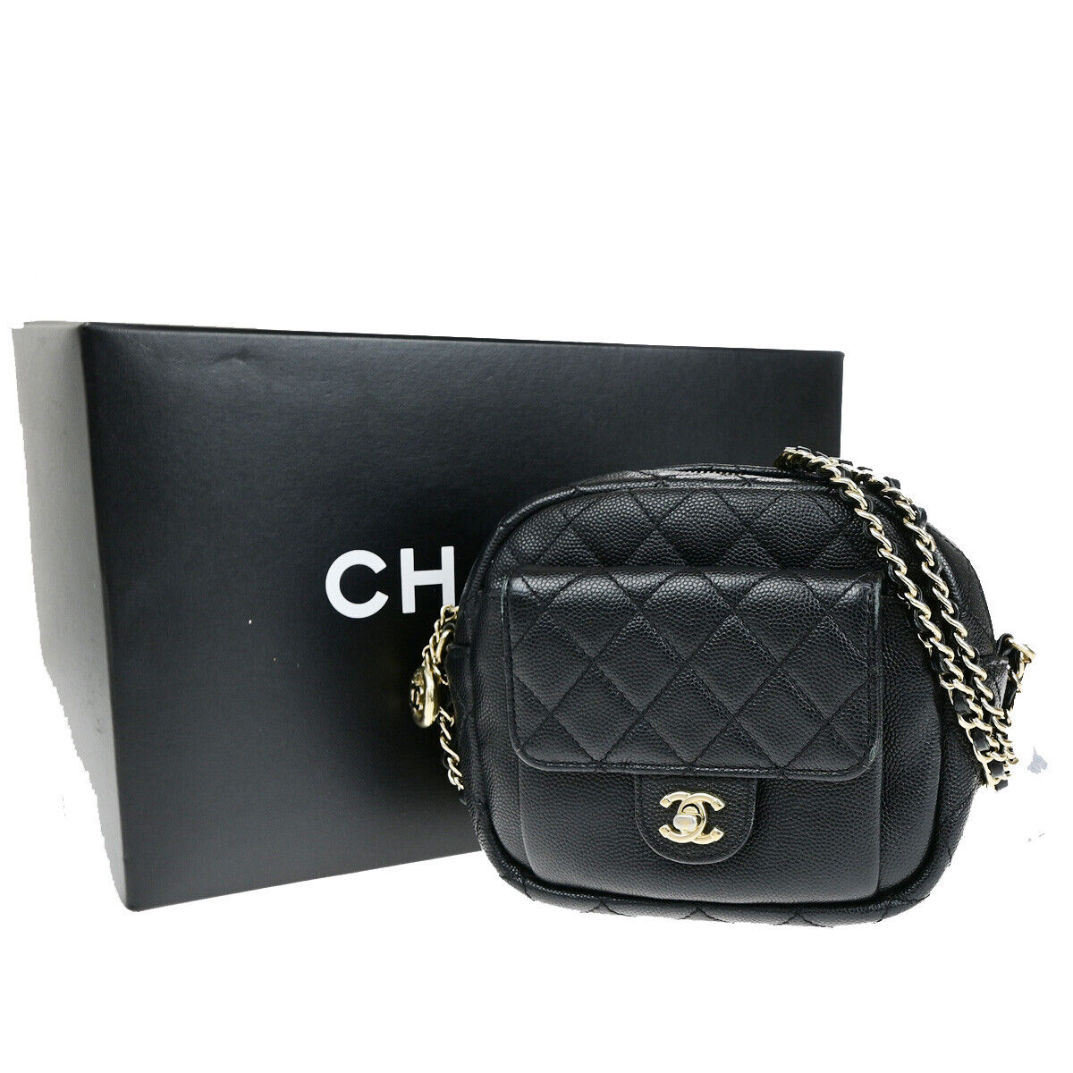 CHANEL CC Logo Matelasse Chain Mini Shoulder Bag Grained Leather BK GHW 325RK802