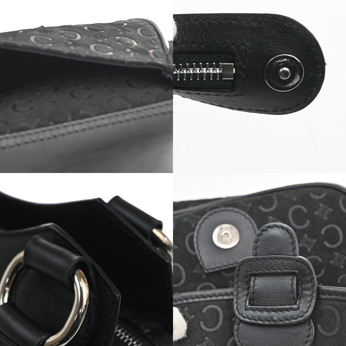 CELINE C Macadam Pattern Shoulder bag Black Suede Leather Black SHW 32CA419