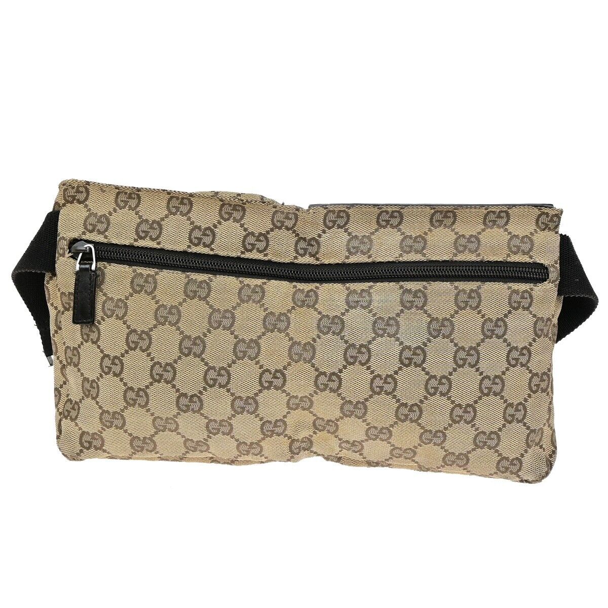 GUCCI Logo GG Pattern Bum Bag Belt Canvas Leather Brown Silver Italy 30ED208