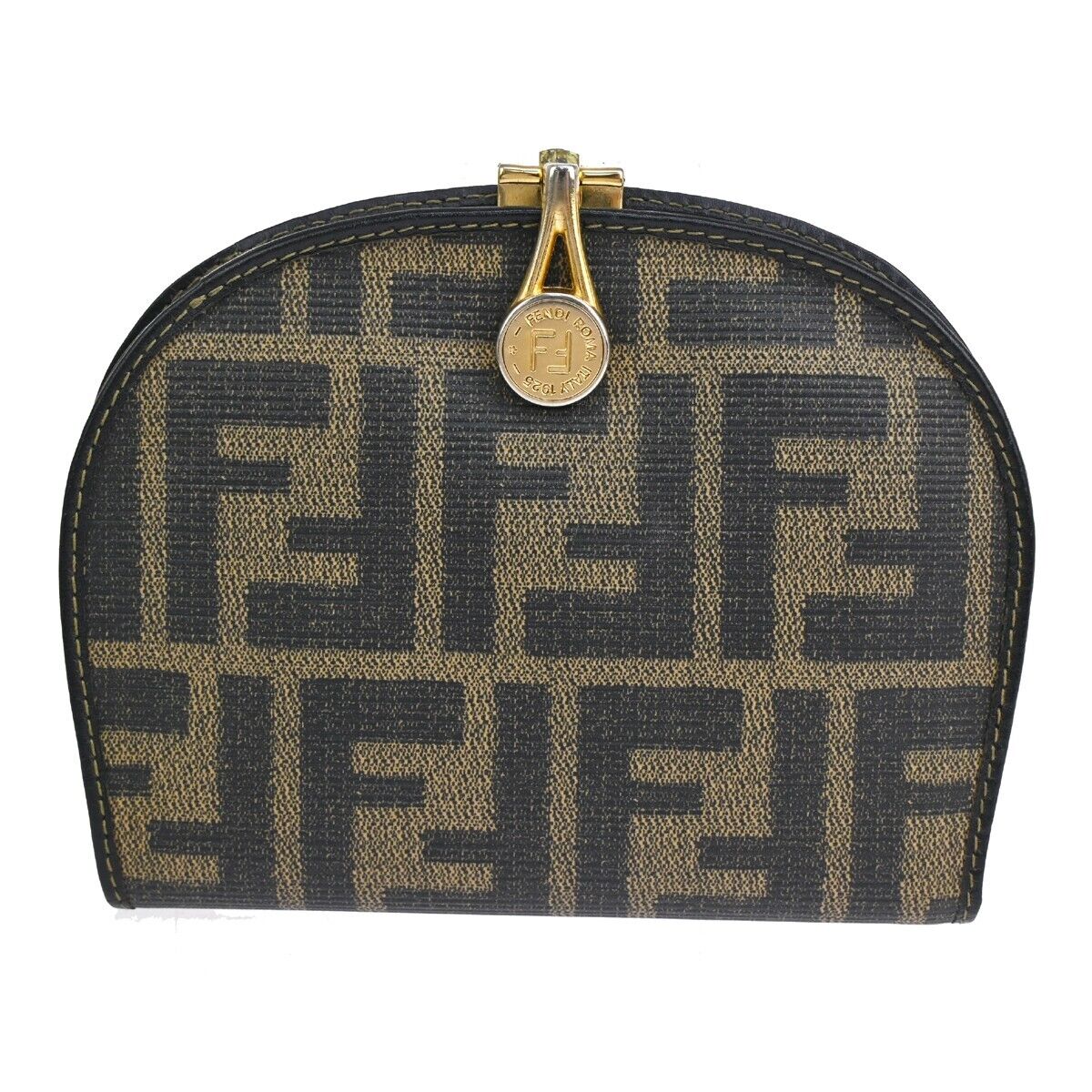 FENDI Logo Zucca Pattern Bifold Wallet Purse PVC Leather Brown GHW Italy 01YE168